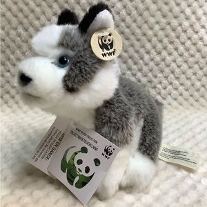 WWF Grey White Wolf Husky Dog Plush Stuffed Animal Toy with Tags